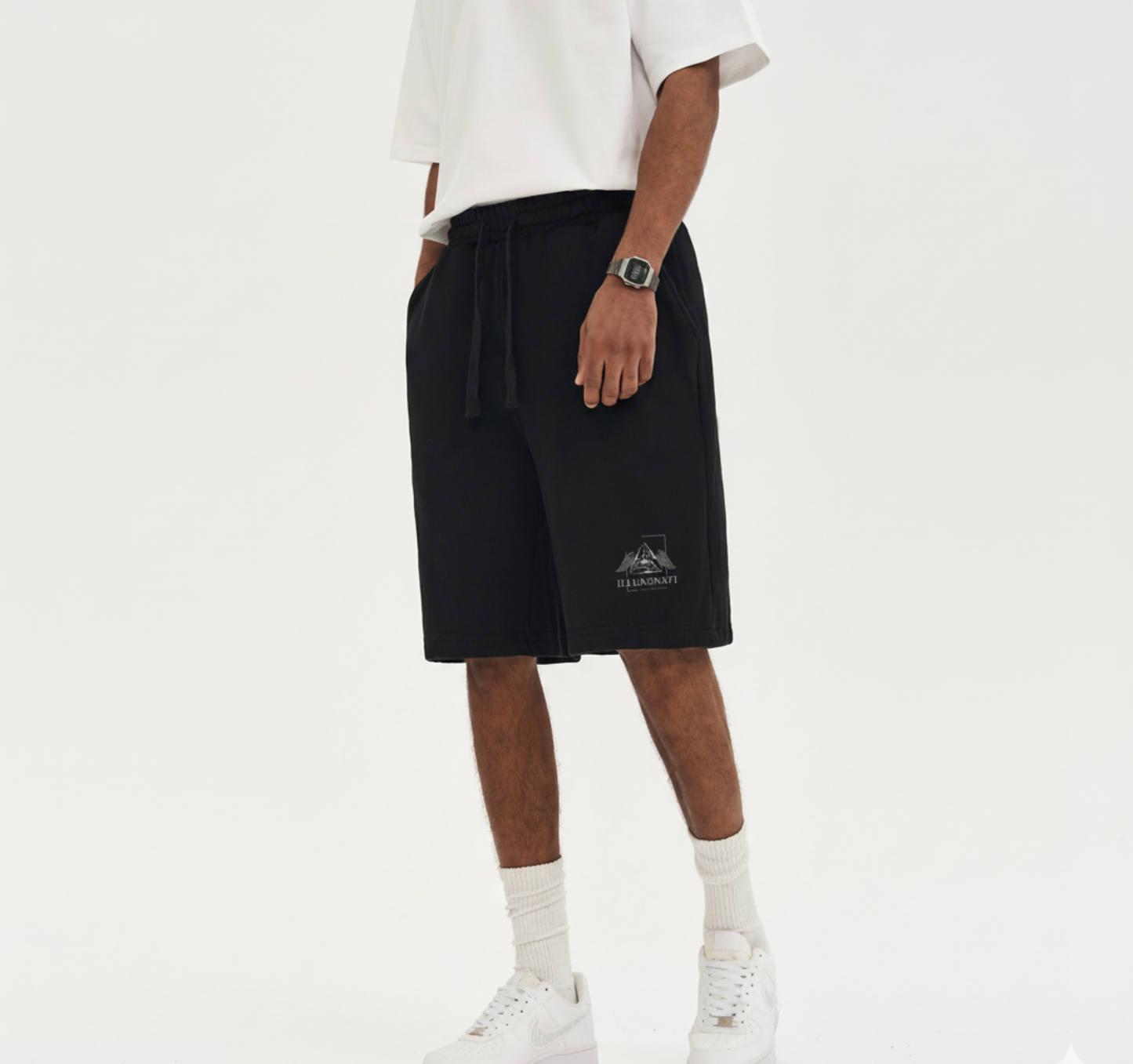 Oversized Lightweight Fleece Shorts - Illuminati (White Logo)