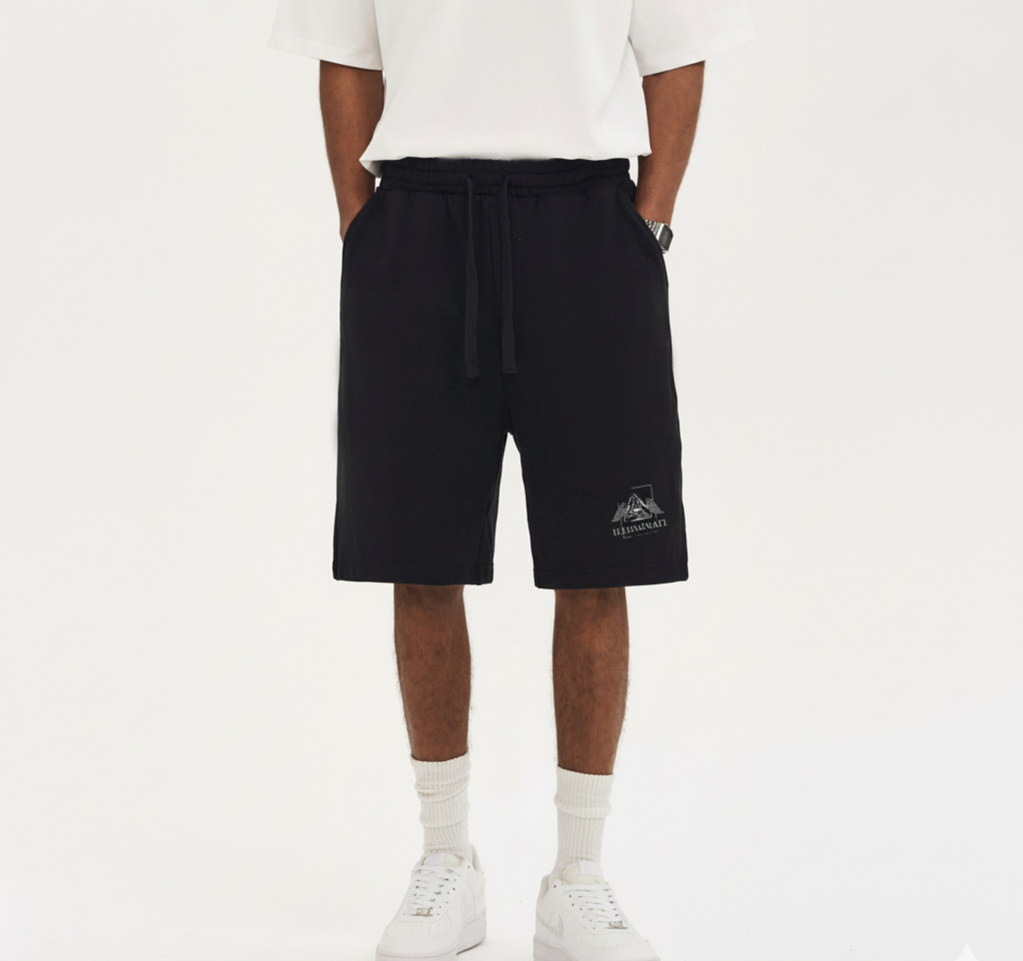 Oversized Lightweight Fleece Shorts - Illuminati (White Logo)
