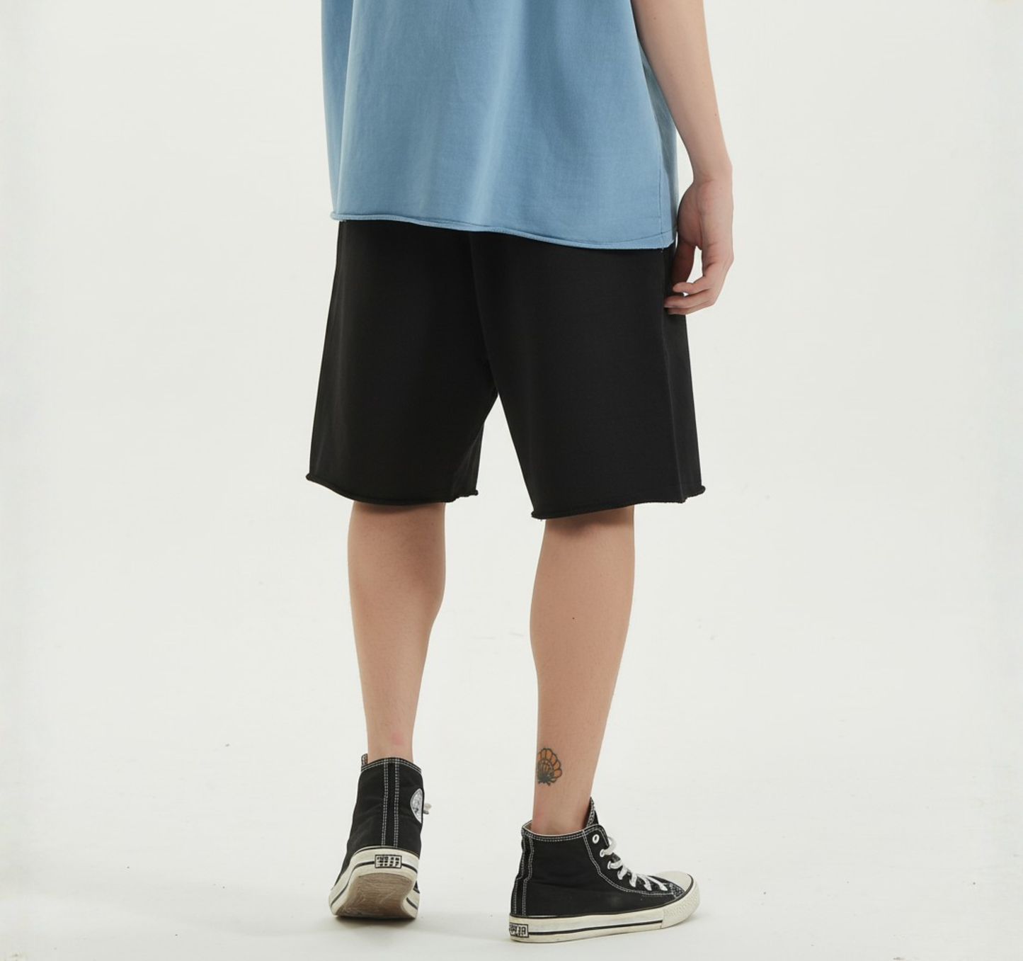 Baggy Shorts with Raw Hem - Illuminati White Logo