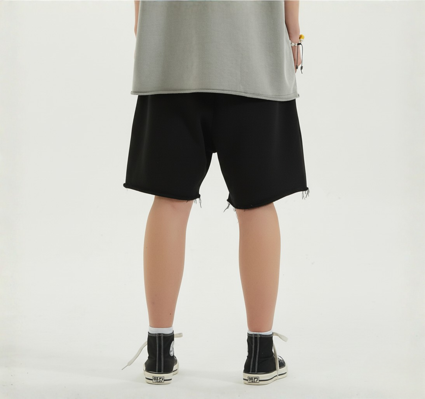 Baggy Shorts with Raw Hem - Illuminati White Logo